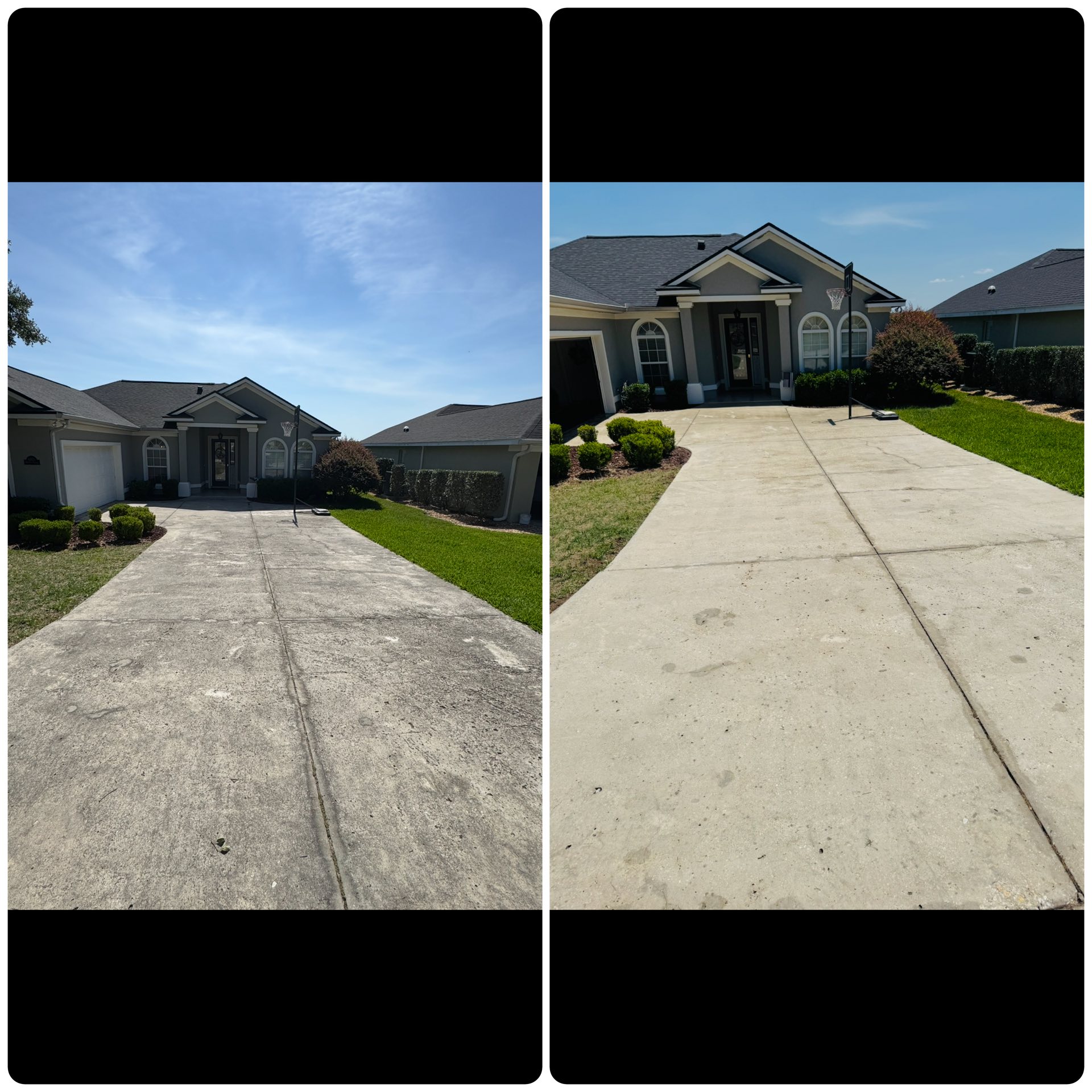 Driveway pressure washing before and after