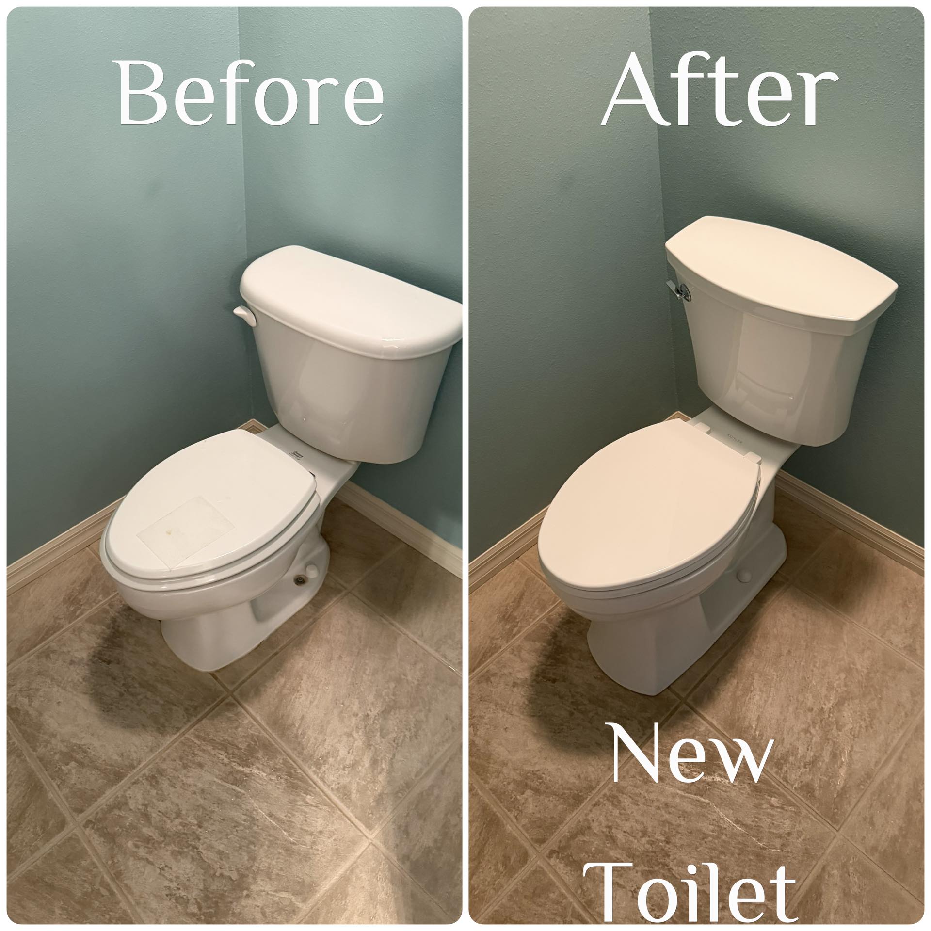 New toilet installation before and after